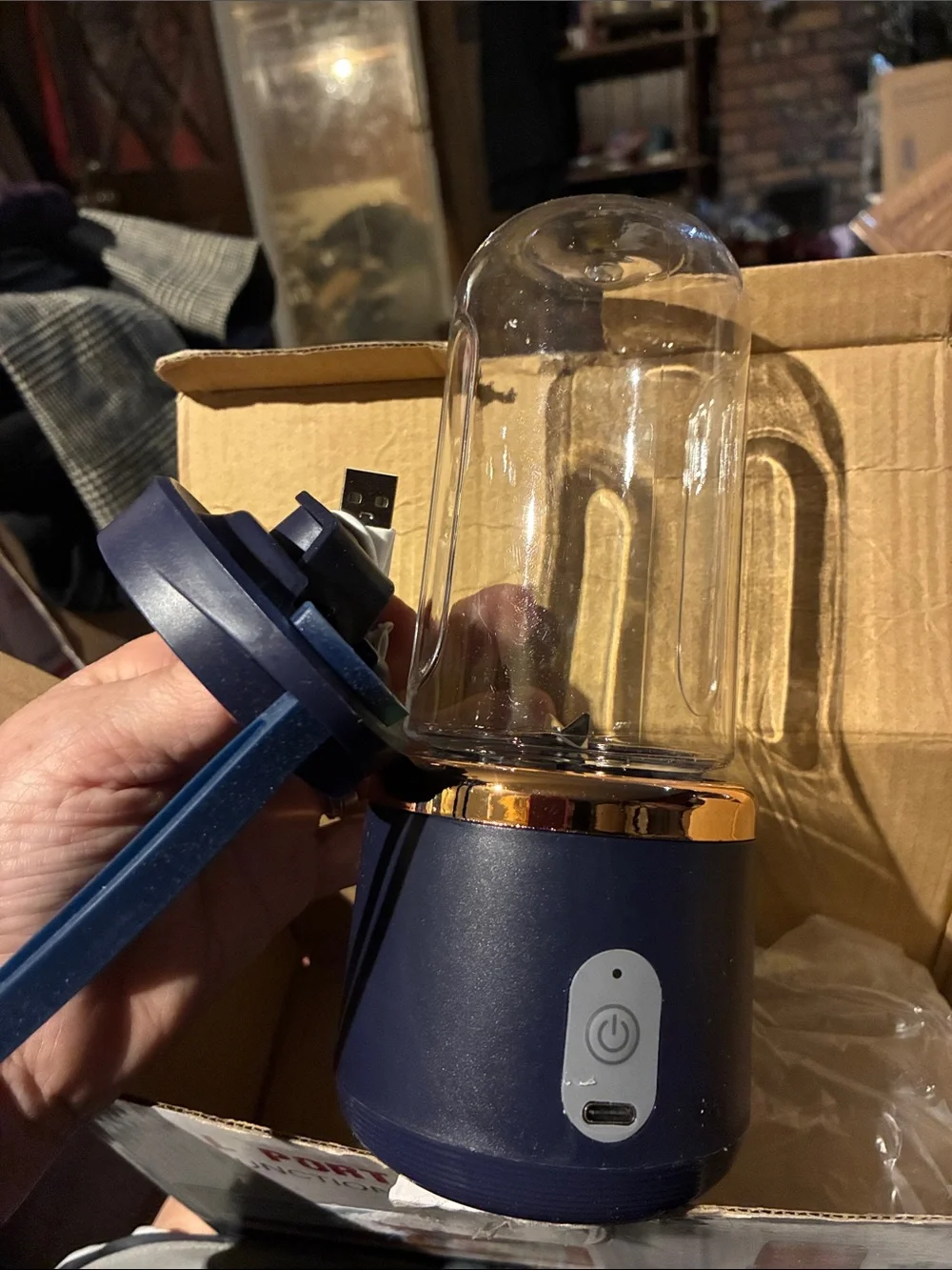 Portable Navy Blue Personal Blender with Glass Jar